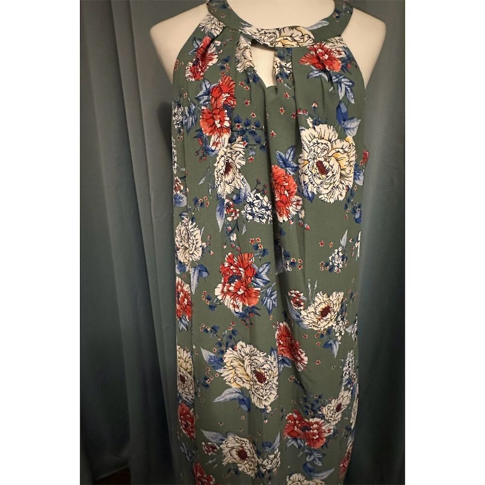 As U Wish Women's Green Floral Halter Knee Length Dress Casual Summer